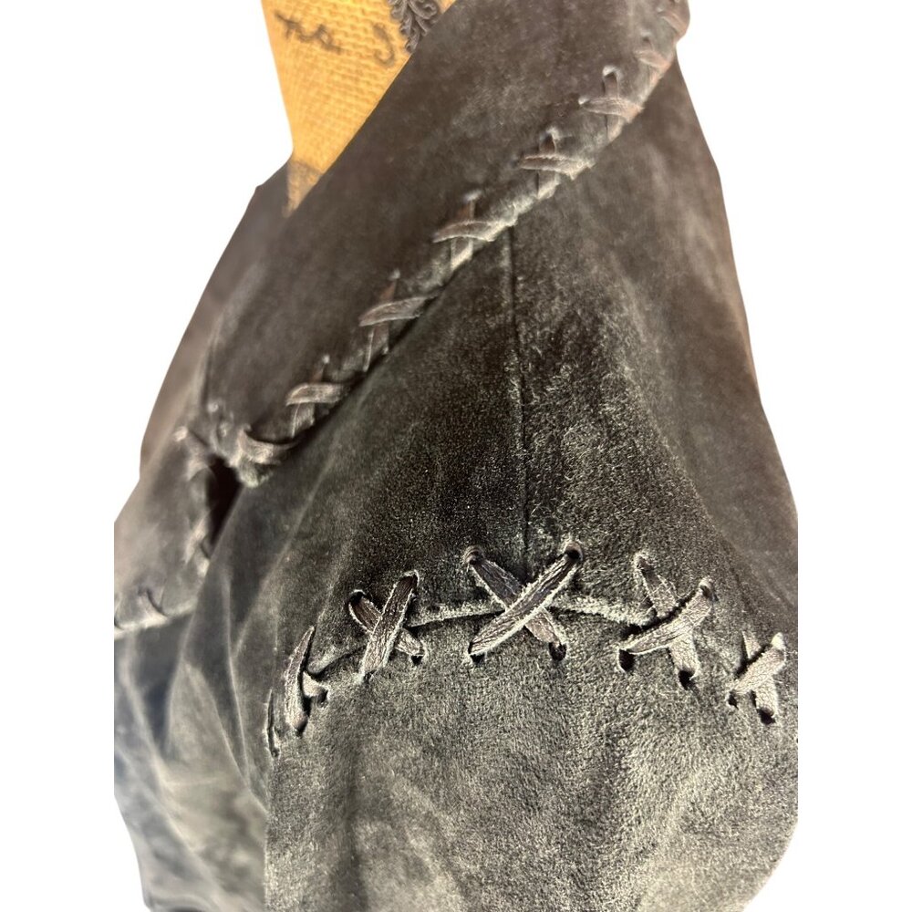 Vtg Black Suede Jacket For Joseph, M Handcrafted Look Lace-Up Front Tailored Fit - Picture 7 of 14